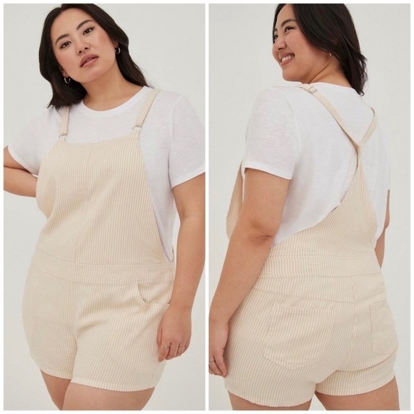 ✅NWT Torrid Stretch Linen 3.5” Shortall Women’s Overalls Sz 1X - Picture 1 of 10